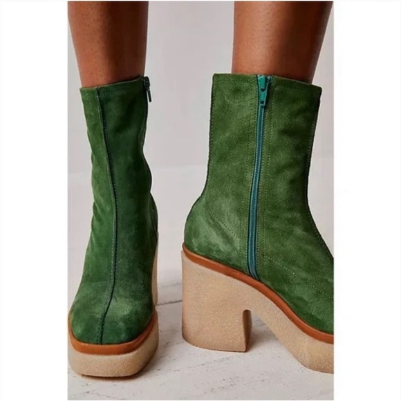 FREE PEOPLE Gigi boots suede green platform size 38.5 - Picture 2 of 16